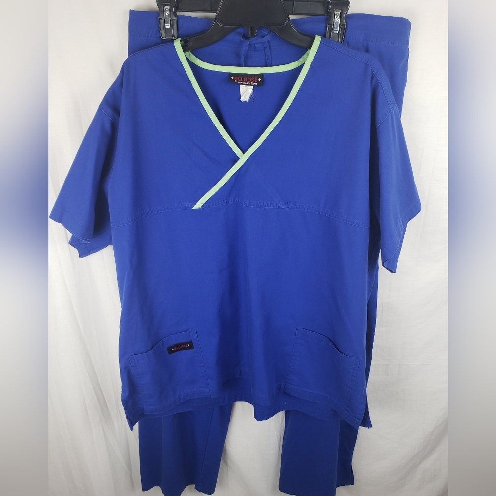 Melrose Blue and Lime Green Scrub Set Sz 2XL - Picture 2 of 9